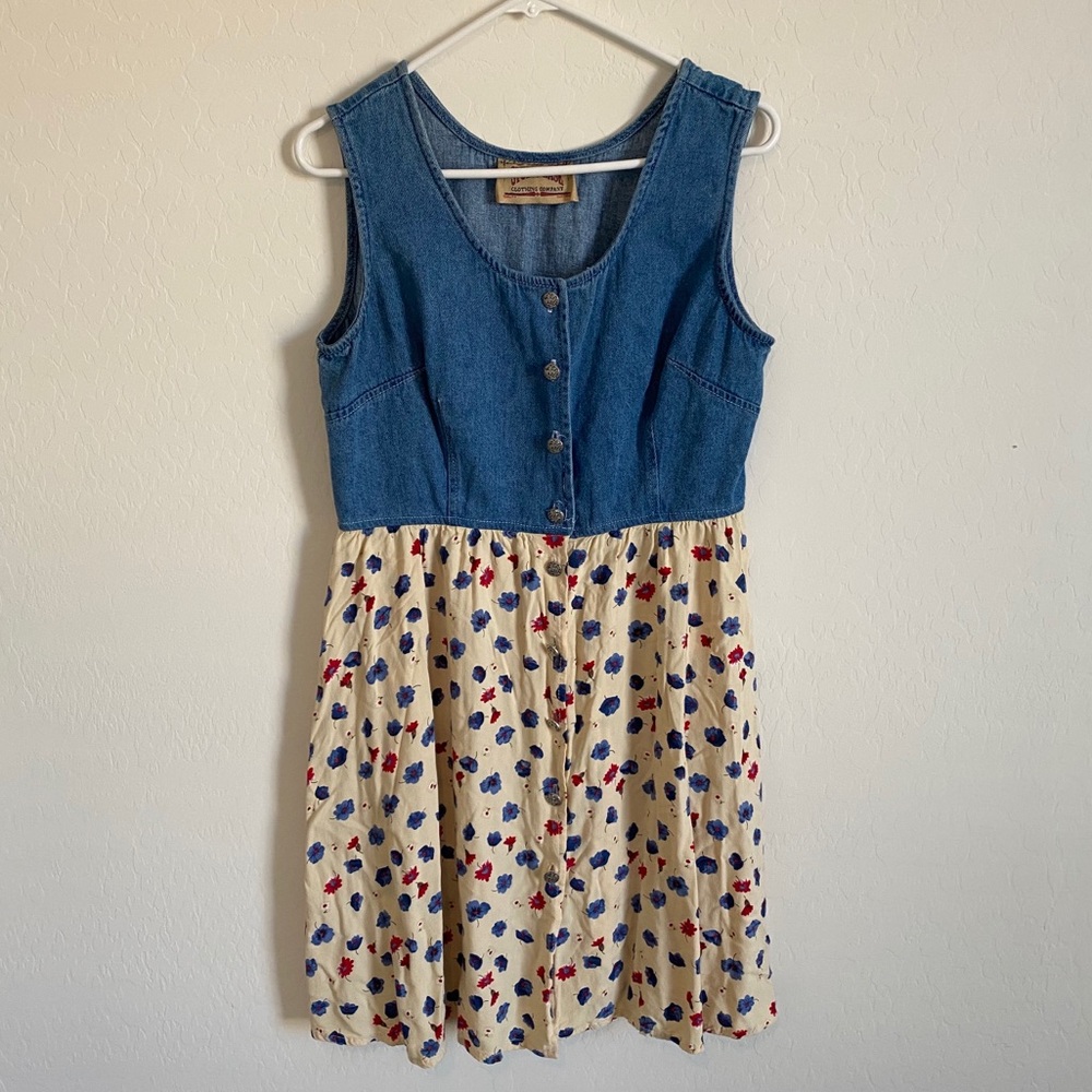 Vintage a Denim Floral Print Dress